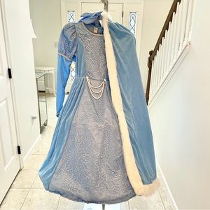 GIRLS ELSA FROZEN PRINCESS GOWN COSTUME HALLOWEEN 10-12 BLUE SPARKLE CAPE